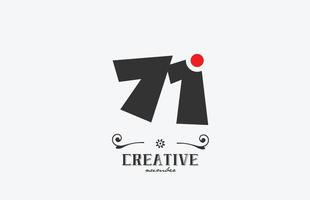 grå 71 siffra logotyp ikon design med röd punkt. kreativ mall för företag och företag vektor