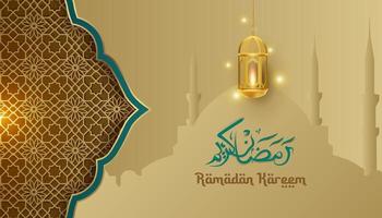 islamic bakgrund dekoration. papper lutning mönster med lykta och moské vektor