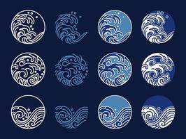 vatten och hav Vinka linje konst logotyp vektor illustration. orientalisk stil grafisk design.