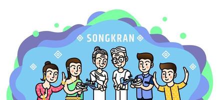 songkran thailand vatten festival och traditionell vattning illustration vektor