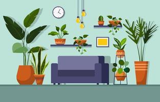 grüne dekorative Pflanze der tropischen Zimmerpflanze in der Wohnzimmerillustration vektor