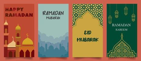 Ramadan karem, eid Mubarak minimalistisch Vertikale Vorlage zum Karte, Poster und Banner Design. eben Design. einstellen Vektor Abbildungen eps10