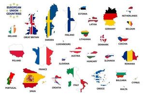 Europeiska unionens länder med flaggor före brexit. medlemsländerna i Europeiska unionen. enkel vektorillustration isolerad på vit bakgrund vektor