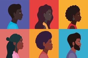 Vielfalt Frauen- und Männerprofile im mehrfarbigen Rahmenhintergrund vektor