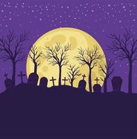 Halloween Hintergrund mit Friedhofsszene in der Nacht vektor