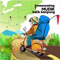 mudik eller balik kampung, är ett indonesiska och malaysiska termin för de aktivitet var migrerande arbetare lämna tillbaka till deras hemstäder på Lebaran i detta illustration en par rider en motorcykel till deras hemstad vektor