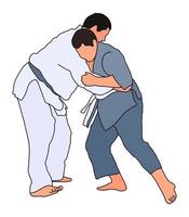 athlet judoist, judoka, kämpfer im duell, kampf, match. Judosport, Kampfkunst. flacher Stil. vektor