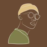 afrikanisch jung Hipster Mann im Brille Stil Porträt Illustration. Porträt von modern Mann tragen Hut. isoliert weiblich Porträt. Platz Vektor Kunst.