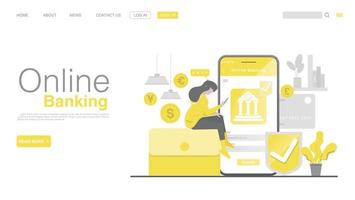 Online-Banking und Mobile Payment. Landingpage im flachen Stil. vektor