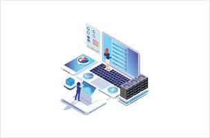 modern isometrisk uppkopplad undersökning begrepp med tecken. illustration isolerat på vit bakgrund, kan använda sig av för webb baner, infografik, . lämplig för diagram, grafisk relaterad tillgång vektor
