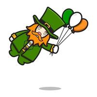 söt leprechaun saint patrick dag karaktär flygande innehav ballong tecknad vektor ikon illustration