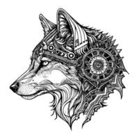 majestätisch Wolf Kopf Logo strahlt aus Stärke, Leistung und ein wild Geist. es ist heftig Blick und kompliziert Einzelheiten machen es ein fesselnd Emblem vektor