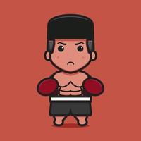 niedliche Boxerfigur mit Doppelschlag Pose Cartoon Vektor-Symbol Illustration vektor