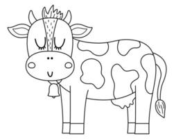 vektor svart och vit ko ikon. söt tecknad serie dagbok eller mjölk sällskapsdjur linje illustration för ungar. bruka djur- isolerat på vit bakgrund. nötkreatur bild eller färg sida för barn