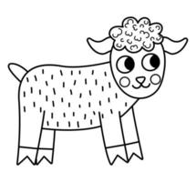 Vektor schwarz und Weiß Kind Ziege Symbol. süß Karikatur Linie Illustration zum Kinder. Bauernhof wenig Baby Tier isoliert auf Weiß Hintergrund. das Vieh Bild oder Färbung Seite zum Kinder