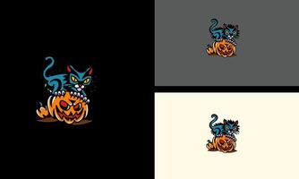 schwarz Katze und Früchte Halloween Vektor Illustration tätowieren Design