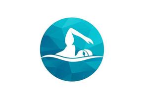 niedrig poly und kreativ Schwimmen Logo Design, Vektor Illustration