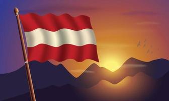 Österreich Flagge mit Berge und Sonnenuntergang im das Hintergrund vektor