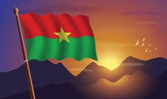 Burkina Flagge mit Berge und Sonnenuntergang im das Hintergrund vektor