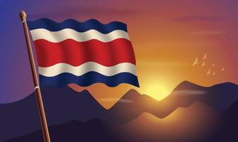 Costa Rica Flagge mit Berge und Sonnenuntergang im das Hintergrund vektor
