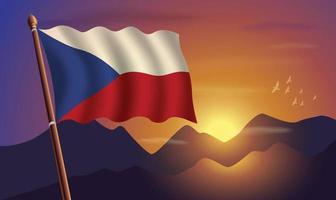 Tschechisch Republik Flagge mit Berge und Sonnenuntergang im das Hintergrund vektor