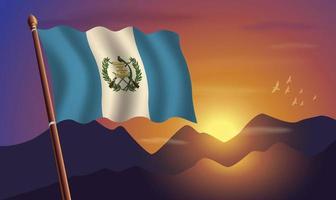 Guatemala Flagge mit Berge und Sonnenuntergang im das Hintergrund vektor
