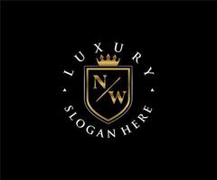 Royal Luxury Logo-Vorlage mit anfänglichem nw-Buchstaben in Vektorgrafiken für Restaurant, Lizenzgebühren, Boutique, Café, Hotel, Heraldik, Schmuck, Mode und andere Vektorillustrationen. vektor