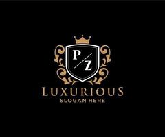 Royal Luxury Logo-Vorlage mit anfänglichem pz-Buchstaben in Vektorgrafiken für Restaurant, Lizenzgebühren, Boutique, Café, Hotel, Heraldik, Schmuck, Mode und andere Vektorillustrationen. vektor