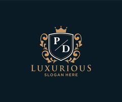 Royal Luxury Logo-Vorlage mit anfänglichem pd-Buchstaben in Vektorgrafiken für Restaurant, Lizenzgebühren, Boutique, Café, Hotel, Heraldik, Schmuck, Mode und andere Vektorillustrationen. vektor
