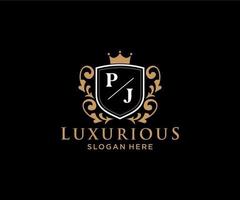 Royal Luxury Logo-Vorlage mit anfänglichem pj-Buchstaben in Vektorgrafiken für Restaurant, Lizenzgebühren, Boutique, Café, Hotel, Heraldik, Schmuck, Mode und andere Vektorillustrationen. vektor