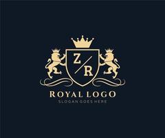 Initiale zr Brief Löwe königlich Luxus heraldisch, Wappen Logo Vorlage im Vektor Kunst zum Restaurant, Königtum, Boutique, Cafe, Hotel, heraldisch, Schmuck, Mode und andere Vektor Illustration.