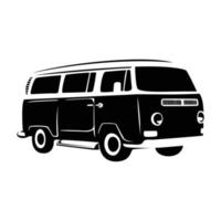 retro Minivan Silhouette Design. Jahrgang Auto Zeichen und Symbol. klassisch Fahrzeug. vektor
