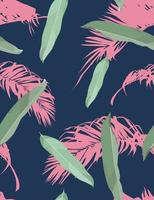 sömlösa mönster av exotiska blad, palm kokos blad, vintage mättnad pastell färgpalett, platt minimal hand rita vektor