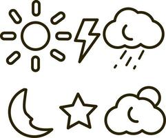 väder ikoner, väder doodles, moln, Sol, blixt, regn, molnig, stjärnor vektor