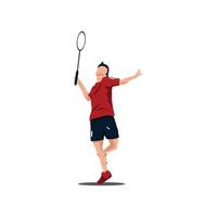 vektor illustrationer - badminton idrottare är spelar ge sig på med krossar fjäderboll - platt tecknad serie stil