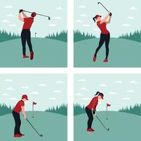 Vektor Abbildungen - - Mann schwingen Golf Stock im das Golf Feld - - eben Karikatur Stil