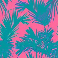tropiska palm- och kokosnötsblad, minimal platt stilvektor, söt pastellrosa och grönt, sömlöst mönster vektor