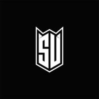 su Logo Monogramm mit Schild gestalten Designs Vorlage vektor