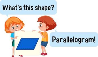 Kinder halten Parallelogrammform Banner mit was ist diese Form Schriftart vektor
