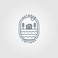 stuga linje konst logotyp minimalistisk med emblem vektor illustration design