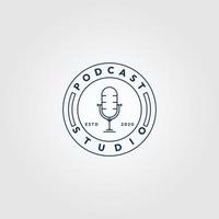 podcast mikrofon linje konst logotyp ikon minimalistisk, med emblem vektor illustration design