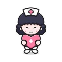 söt sjuksköterska karaktär håller hjärtat vektor