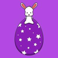 söt kanin karaktär sitter ovanför lila ägg tecknad vektor ikon illustration