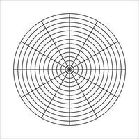 polär rutnät av 12 segment och 12 koncentrisk cirklar. hjul av liv mall. cirkel diagram av livsstil balans. coaching verktyg. vektor tom polär Graf papper.