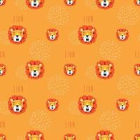 sömlös mönster söt lejon huvud med orange bakgrund vektor