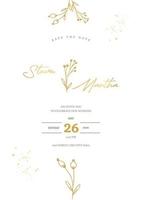 minimalistisch Hochzeit Einladung Vorlage mit Gold Hand gezeichnet Blumen- vektor