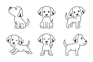 vektor tecknad serie uppsättning av svart och vit Färg labrador retriever hund