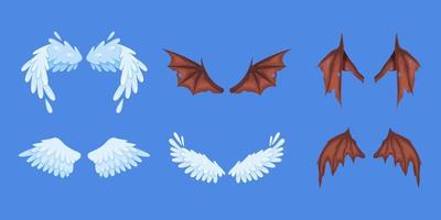 Flügel von Dämon und Engel. Drachen, Schläger, Taube oder Vampir Flügel Paare. vektor
