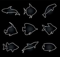 samling av ikoner på en tema av fisk. en vektor illustration