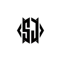 sj logotyp monogram med skydda form mönster mall vektor